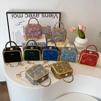 Strukturierte Box-Tasche Damen neue modische Retro-Handtasche vielseitig Kontrastfarbe Umhängetasche Messenger-Kettentasche Trend