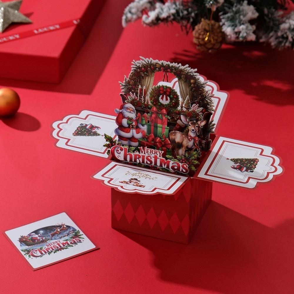 Romantic 3D Pop Up Christmas Greeting Cards with Envelope Surprised Xmas Gift Cards Santa Claus Blessing Card Invitations
