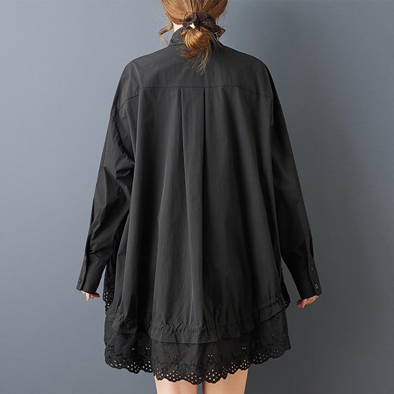 long sleeve oversized Black vintage shirts & blouses for blouse Casual loose spring autumn tops women button up shirt