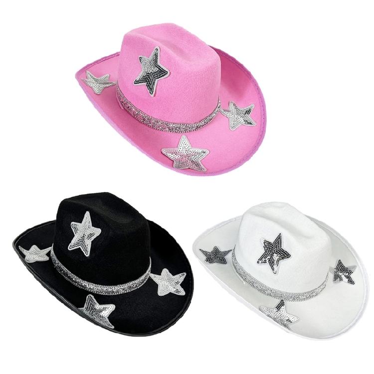Rhinestones Belt Five Pointed Star Hat for Women Cosplay Costume Hat Bachelorette Party Headwear Wedding Western Hat