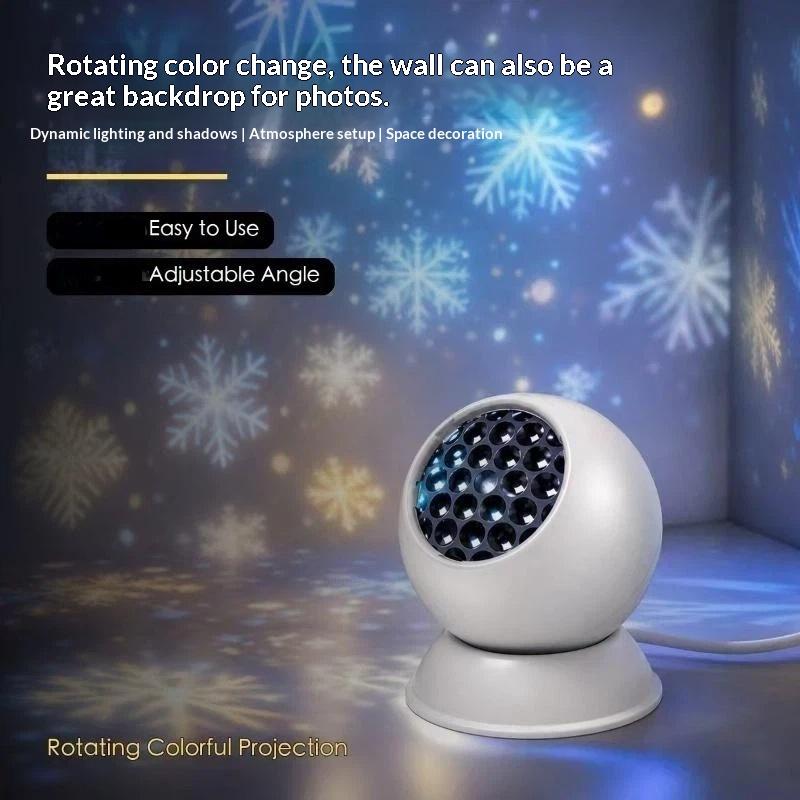 Led Snowflake Christmas Ambient Projector Light Lenses 360 Rotating Base For Bedroom Party Living Room Decor