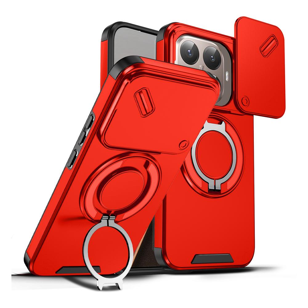 KEYSION 360° Rotating Ring Stand Phone Case for Xiaomi 15T 15T Pro Silicone+PC Slide Camera Protection Magnetic Shockproof Cover