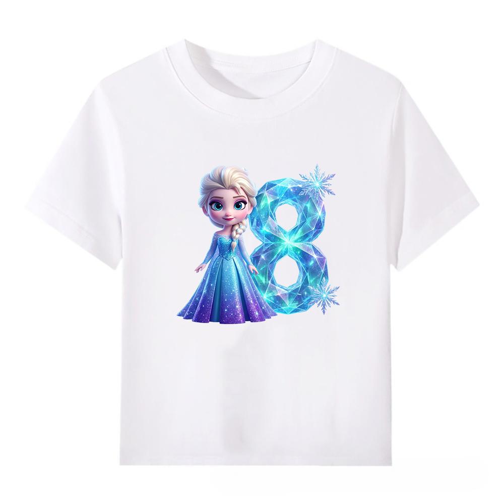 Disney Frozen Elsa Number Print Kids Cotton T-Shirt Girls Boys Breathable Short Sleeve Tee Cartoon Fashion Children's Clothes