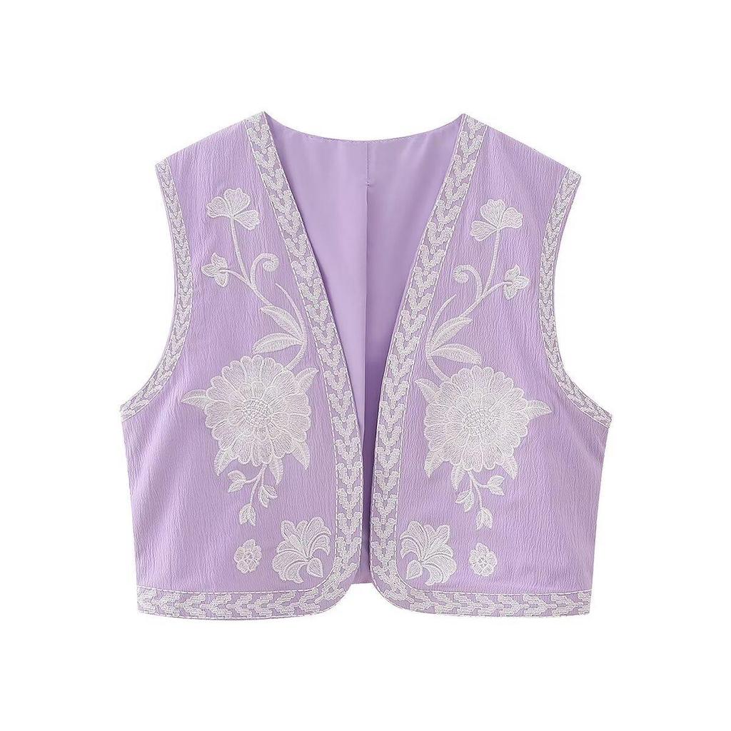 Frauen Vintage Floral Gestickte Offene Taille Mantel Damen Nationalen Stil Weste Jacke Outfits Casual Urlaub Crop Top