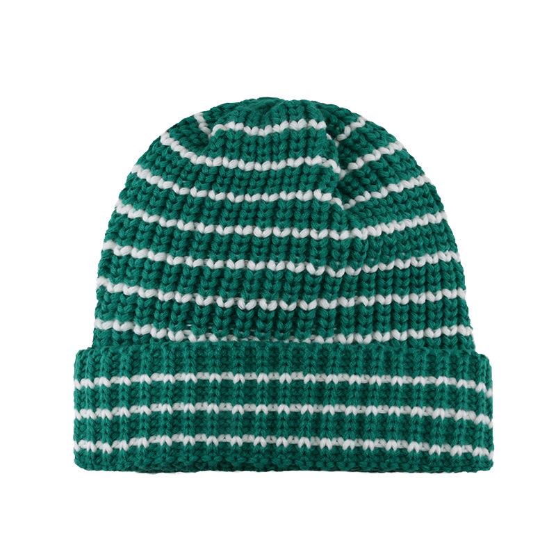 Japanese style Striped Letter Loose Large Headed Woolen Cap Warm and Versatile for Children In Autumn and Winter  Knitted Cap Pile Cap for Men