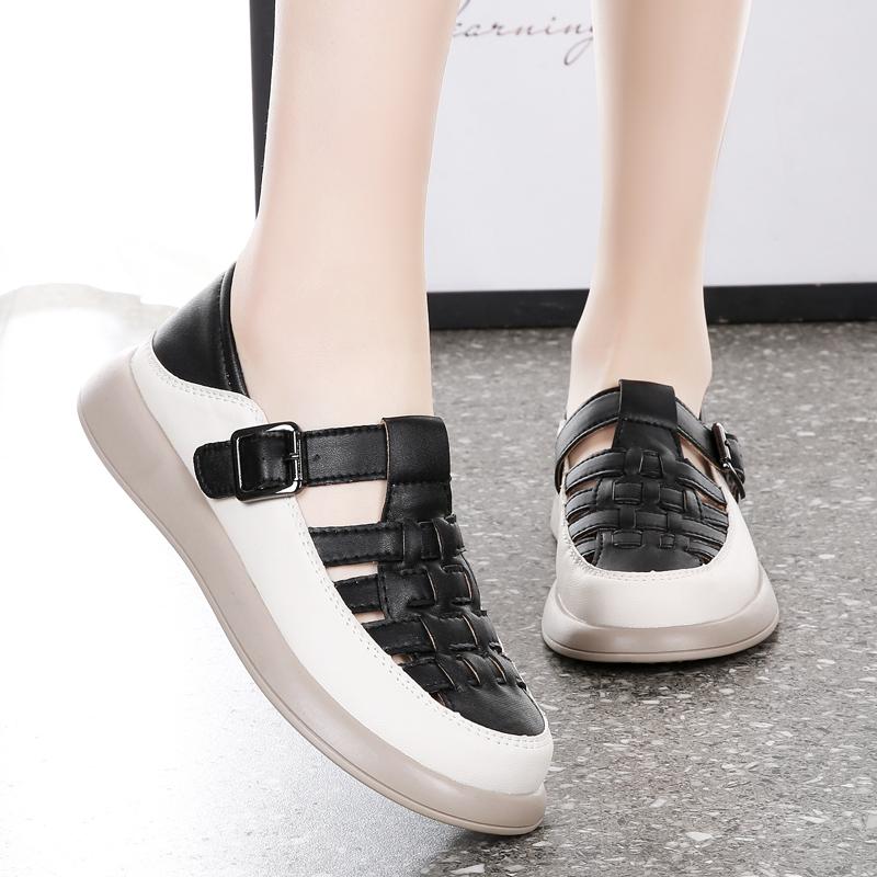 

Женские сандалии, летние базовые пляжные дышащие сандалии Мэри Джейн на плоской подошве с закрытым носком, повседневные мягкие прогулочные сандалии для девочек, большие размеры