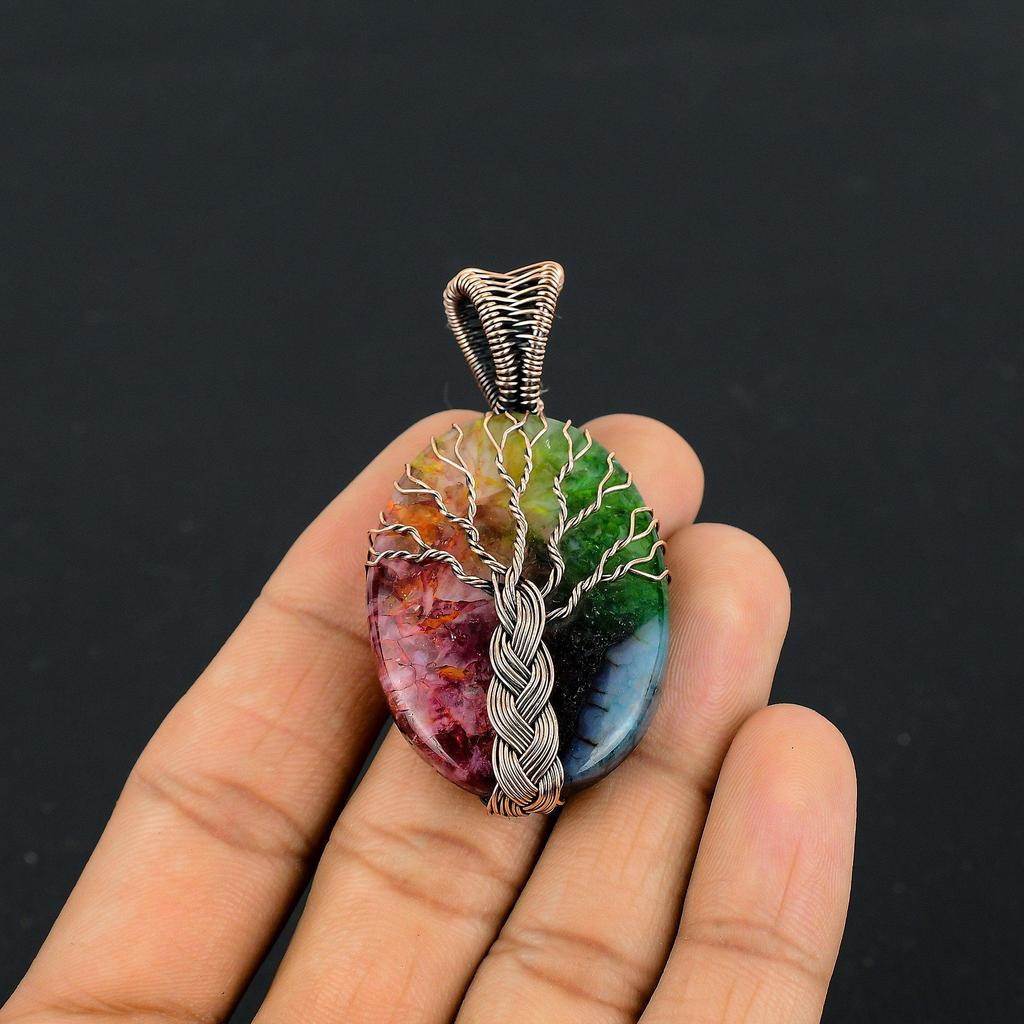 Tree Of Life  Rainbow Solar Quartz 999 Copper Wire Wrapped Pendant, Handmade Gemstone Pendant Jewelry, Gifts For Wife Brand New Pendant