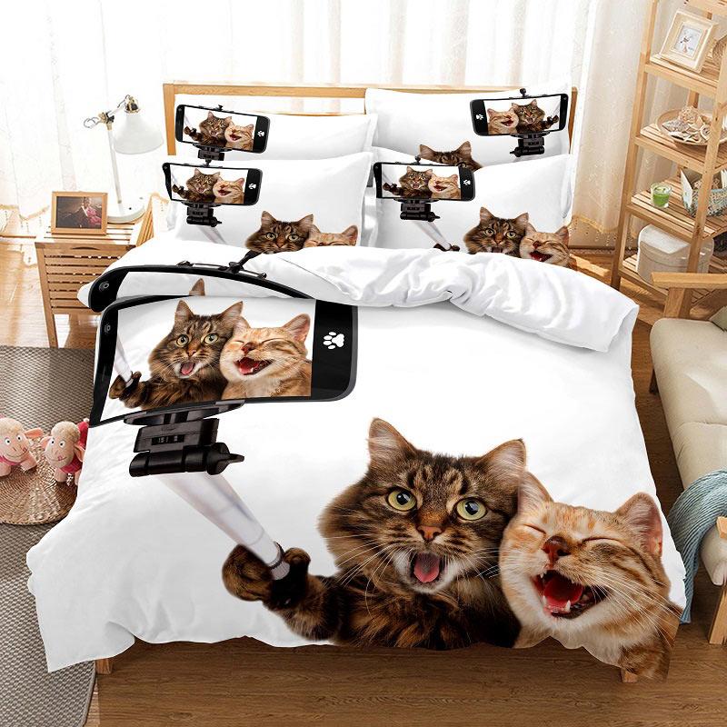 Comforter Cat Cute Kitty Theme Bedding Set For Kids Girls 2/3Pcs Single Double Queen King Size Comforter Bedclothes