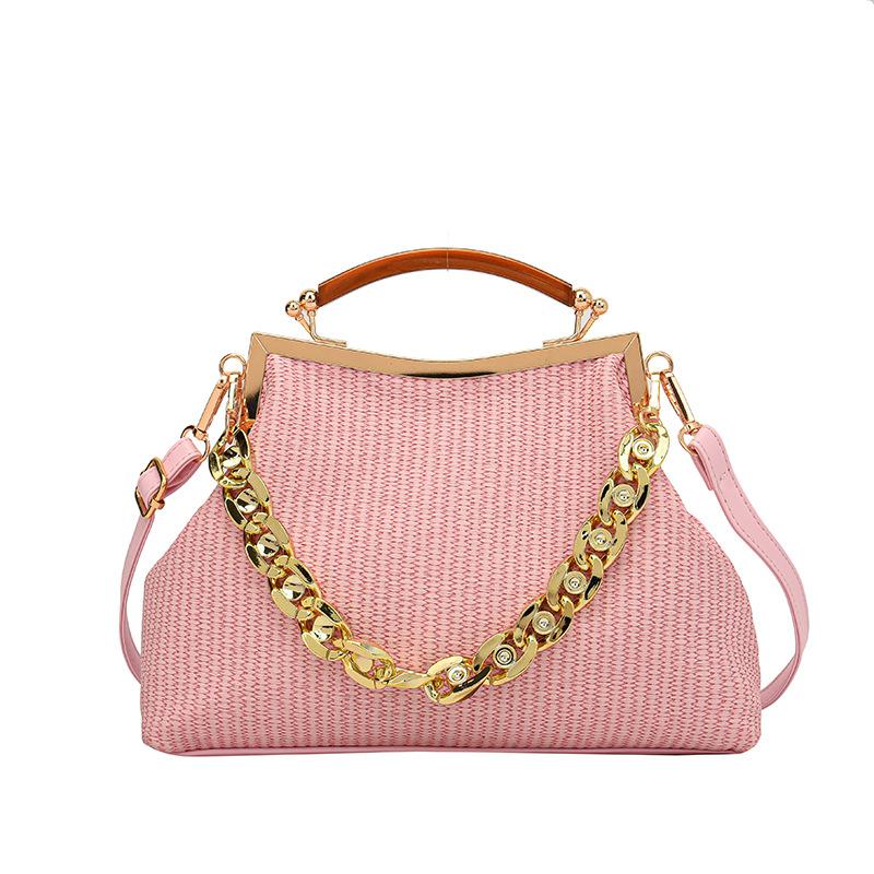 

Модна жіноча сумка на ланцюжку, застібка, пряжка, переносна сумка через плече, проста обідня сумка рожевий