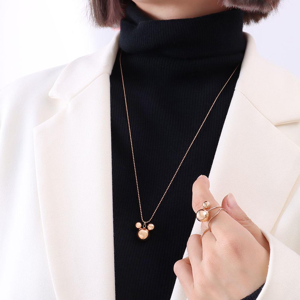 Korean Version Of Trendy Niche Cute Three-Dimensional Little Mouse Pendant Titanium Steel Necklace Sweater Chain Women'S Plated 18K Real Gold P458