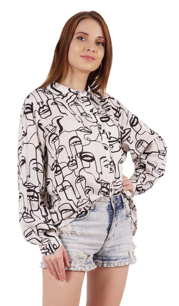Inkmeso Printed Long Sleeve Oversized Shirt For Women S Loose Fit Button-Down Shirts