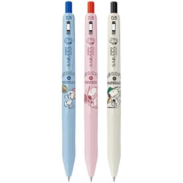 ZEBRA Sarasa Clip Gel Pen, 0.5mm, Snoopy Waku Waku Stationery, Simple Set of 3 (Black, Red, Blue)