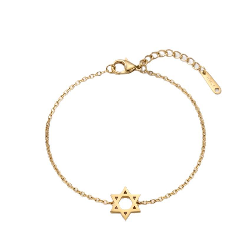 Hengshi Women's Geometric Hexagram Stainless Steel Bracelet - Trendy Simple Gold Star Design