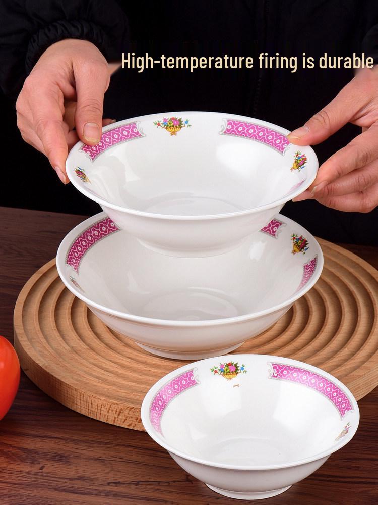Hong Kong Style Vintage Ceramic Tableware: Fish Plate, Kway Teow Dish, Noodle Soup Bowl, Rice Bowl.