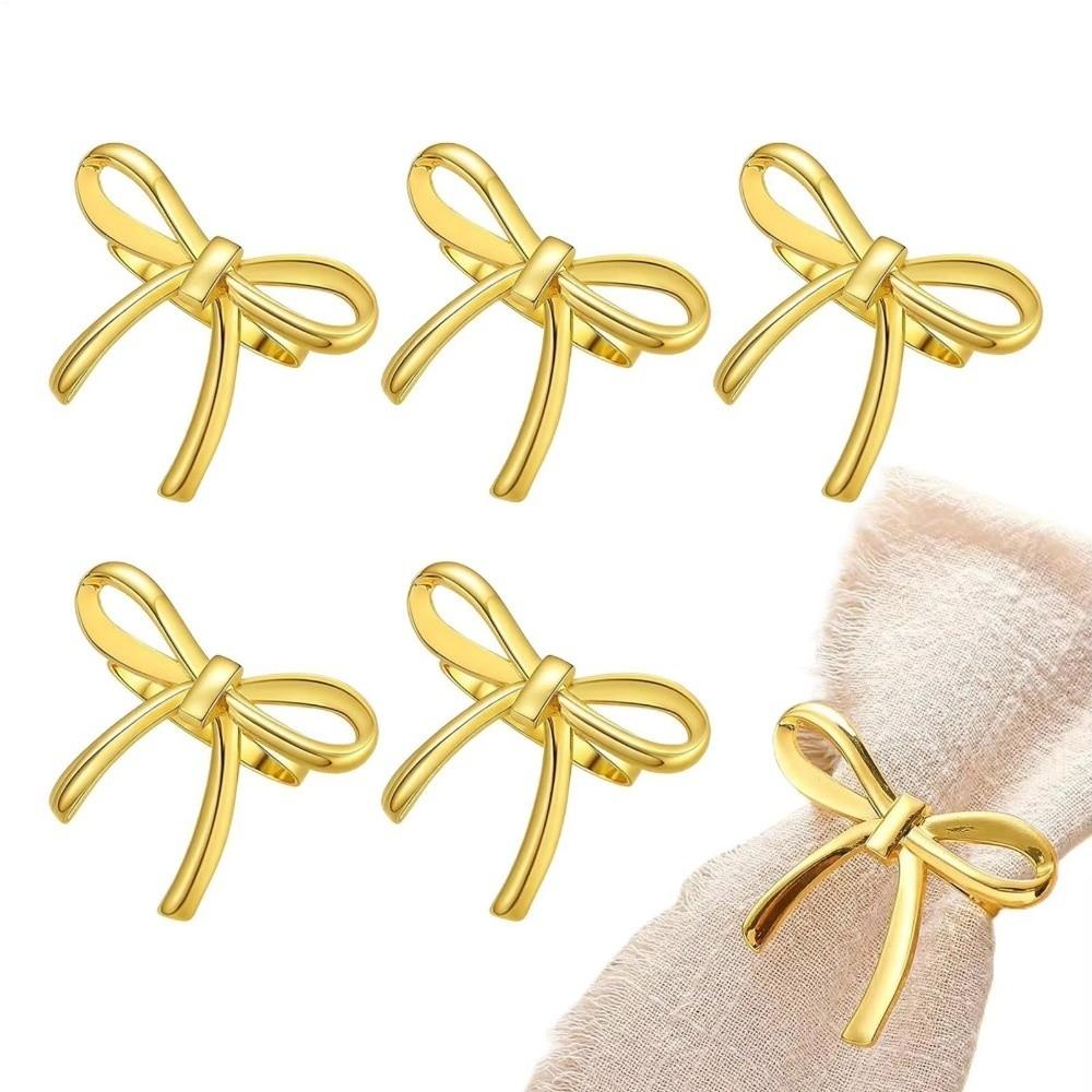 6 pcs Gold / Silver Napkin Buckle Luxury Serviette Ring Bow Napkin Ring For Table Dining Decor