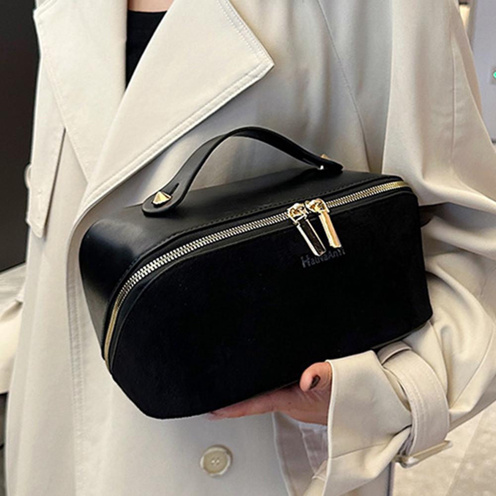 Women Suede Makeup Bag Cosmetic Bag Multi-pockets Waterproof Makeup Pouch Large Capacity Makeup Organizer Bag Simple Make Up Bag