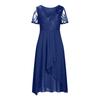 Women's V-Neck Floral Lace Chiffon Dress Short Sleeve Bridesmaid Formal Long Dress Flowy A-line Prom Cocktail Party Dress