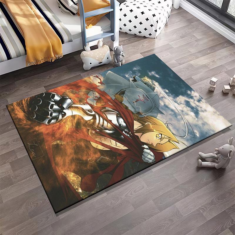 "Anime Style Rug with Warrior and Fire Design, Red and Blue Theme" Suitable for use as an anti-slip for living room bedroom sofas