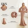 Long Dress Bell Sleeves Women Evening Sequin A-line Slim Fit Low-cut V Formal Occasion Gown Neck Maxi Mid Waist Back Zipper Closure Prom Slim-fit