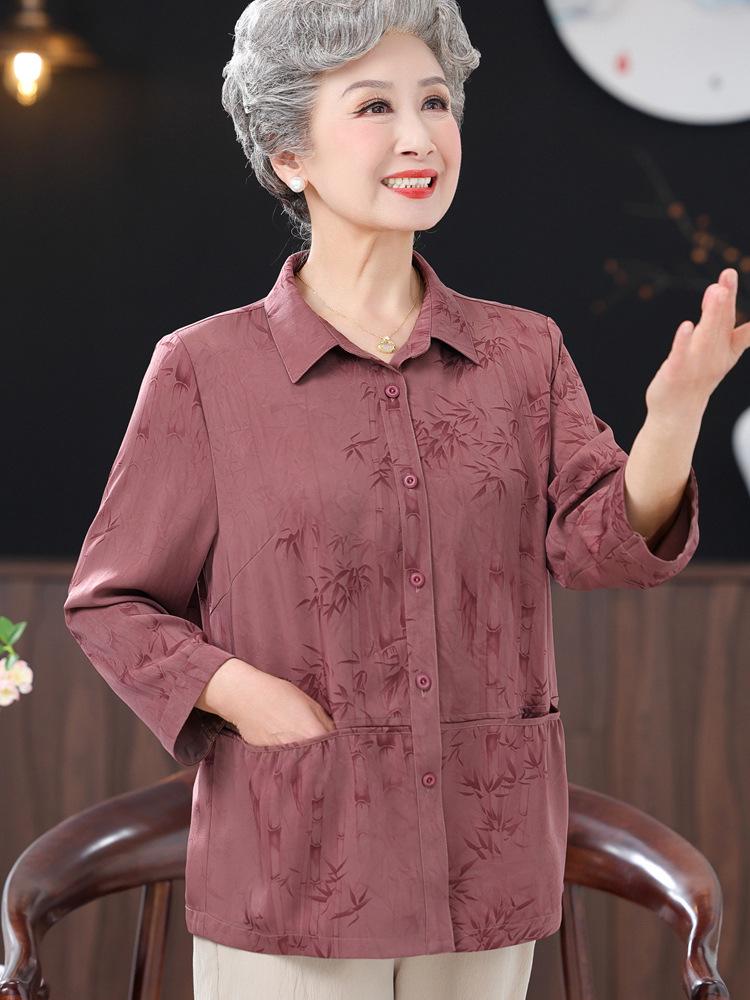 Jedwabna Bluzka Wiosenno-Jesienna 2025 dla Kobiet w Średnim i Starszym Wieku