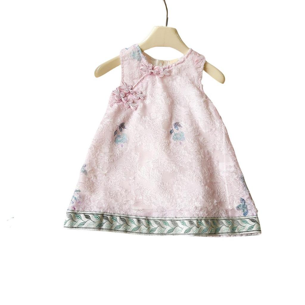 Sommer Hanfu Kleid für Mädchen ärmellos mit Froschknöpfen