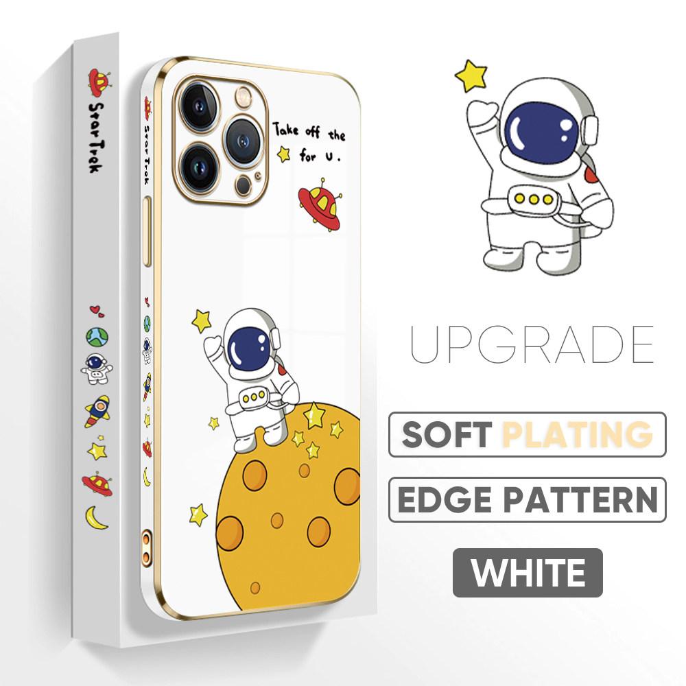 For iPhone 16 15 Max Samsung S24 S23 Plus A15 A35 A53 A73 Xiaomi 11T 12T 13T Redmi 13C Soft Plated TPU Cartoon Astronaut Phone Casing