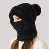 3 In 1 Women Knitted Scarf Hat Plush Ball Decor Windproof Warm Snow Cap Solid Color Fleece Lining Outdoor Activity Hat