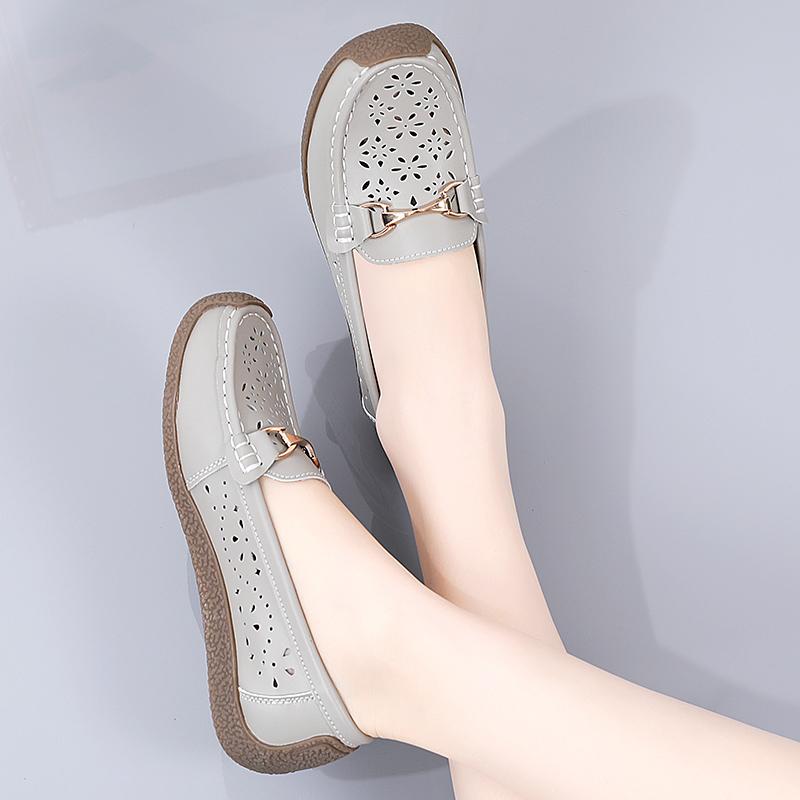 Fashion New Women Flats Shoes Genuine Leather Shoes Ballet Flats Ballerines Flats Walking Hollow Out Breathable Women's Moccasins