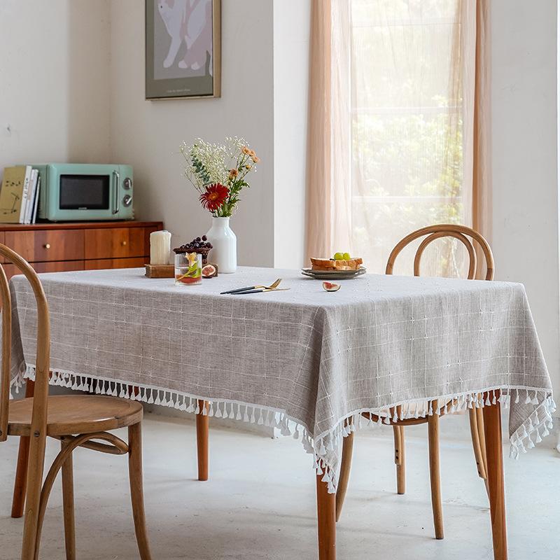 Tablecloth Decorative Cloth Meal Cotton And Linen Small Fresh Fabric Square Plaid Tablecloth Waterproof Coffee Table Cloth