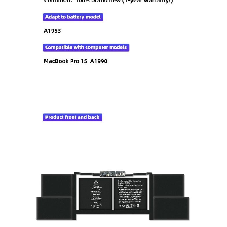 A1953 Laptop Battery for Apple Macbook Pro A1990 15" Touch Bar (Mid 2018 / 2019) EMC3215 EMC3359 MR962LL