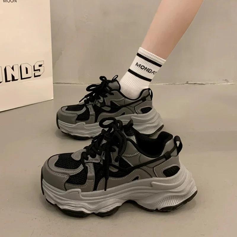 Chunky Platform Sneakers for Women Spring Fashion Thick Sole Vulcanized Shoes Woman Non Slip Mesh Breathable Casual Sports Shoes
