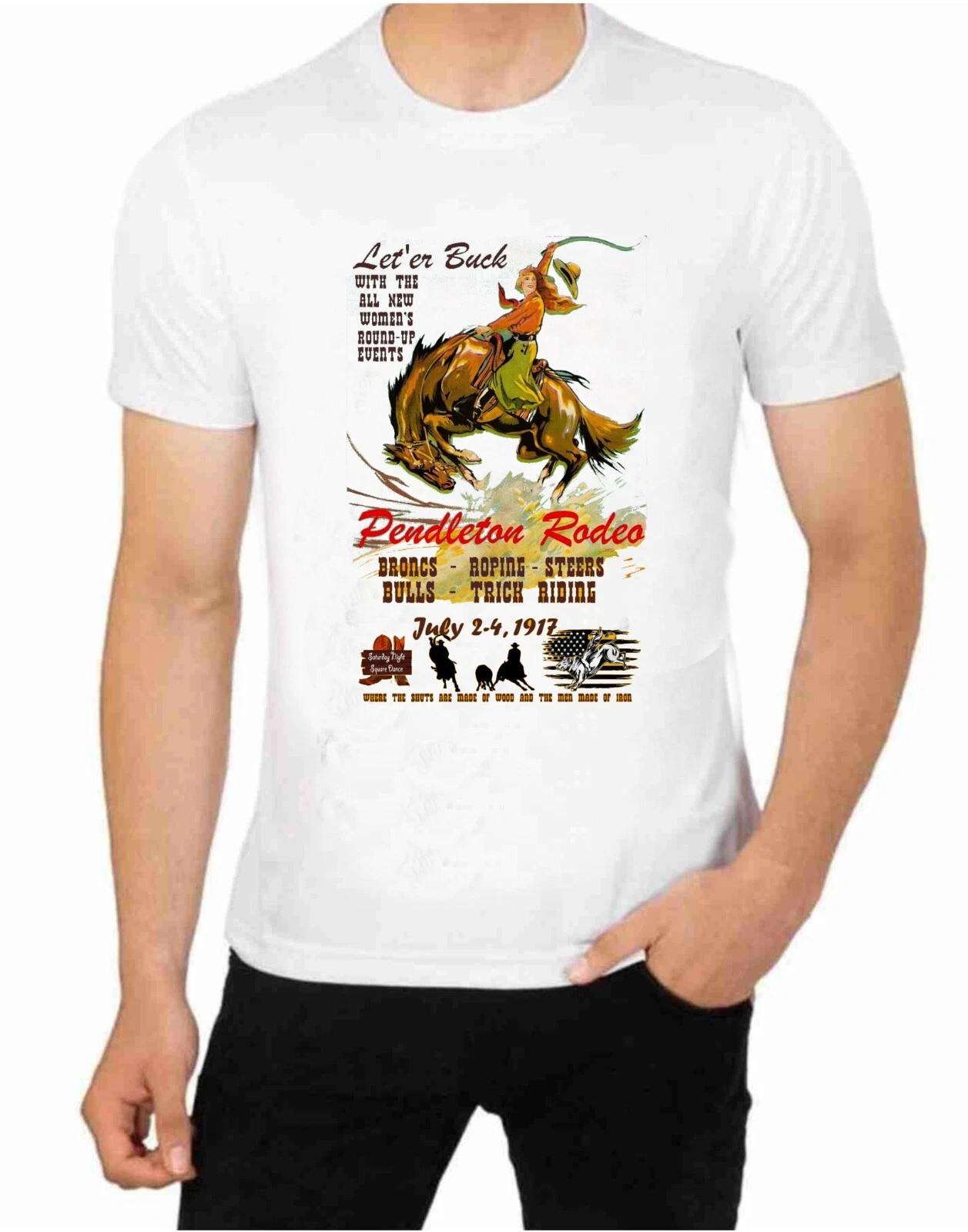 Pendleton Rodeo Let Er Buck Poster Art on a T-Shirt BULL BRONCS STEERS ROPING XL