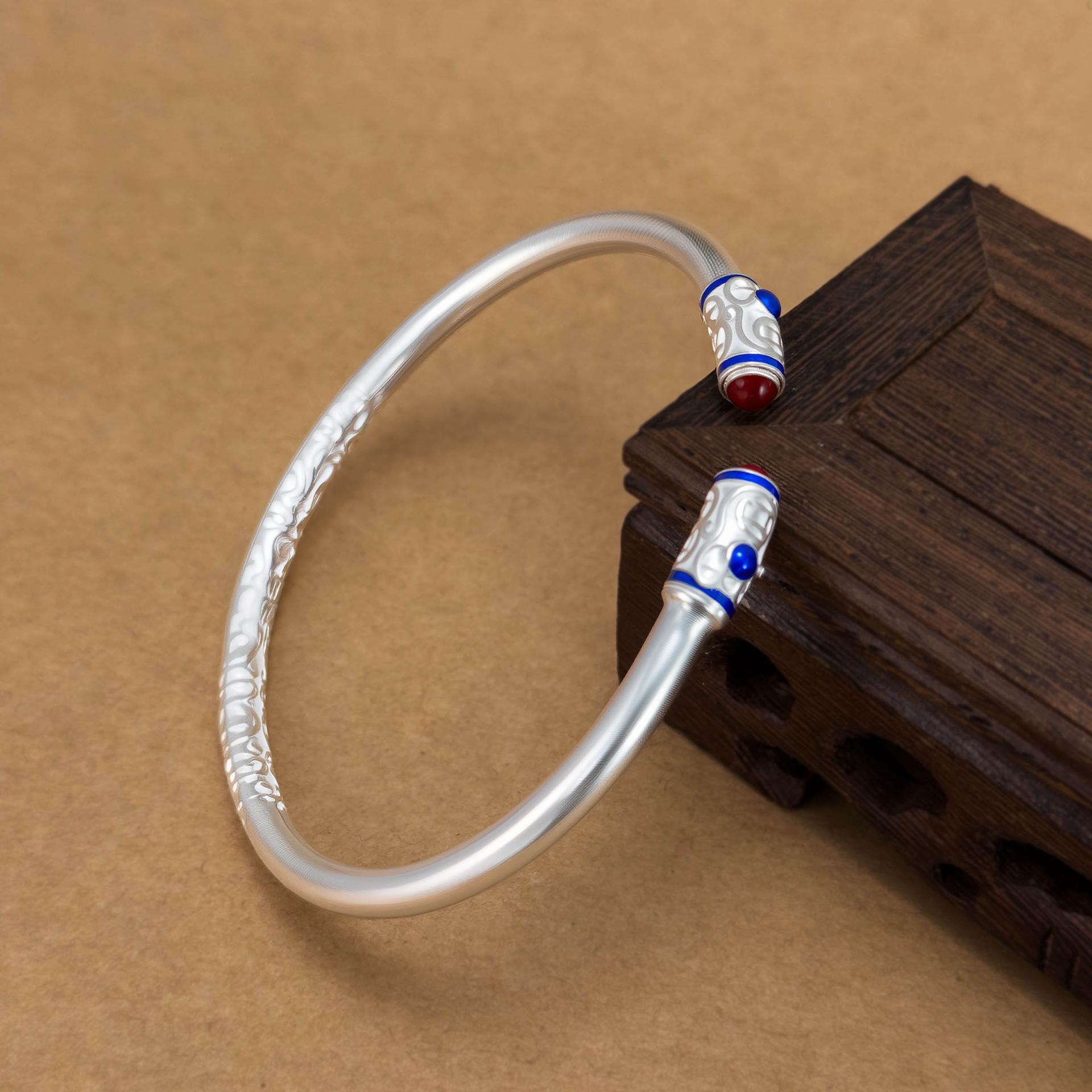 Sterling Silver Enamel Gilded Scroll Bangle - Women s Fashion, Chinese Style Bracelet