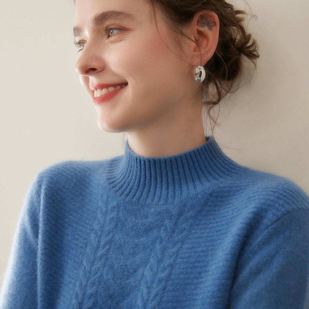Women's Half-High Neck Cashmere Sweater: Age-Defying, Skin-Friendly, Thick & Warm for 2025 Autumn/Winter.