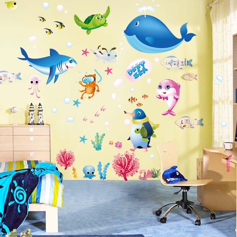 Waterproof Kindergarten For Kids Room Ocean Self Adhesive Wall Sticker Wall Decal Home Decoration