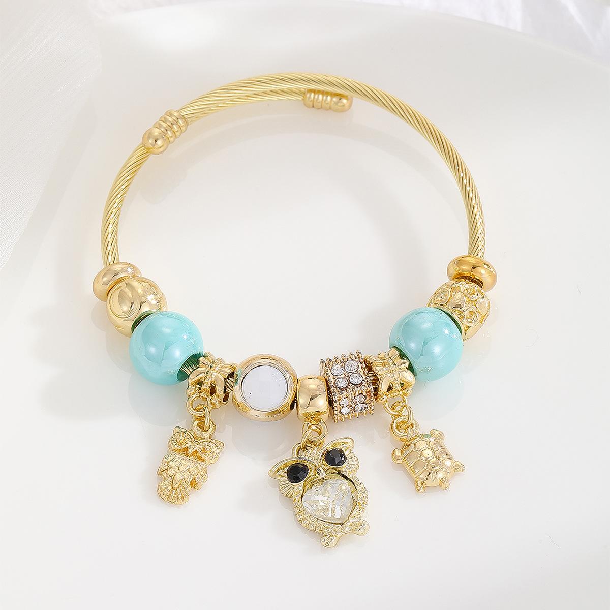 

Браслет с золотым покрытием для женщин с инкрустацией бриллиантами, кулон из сплава в виде хвоста рыбы и дельфина, регулируемый браслет Z1591-Blue