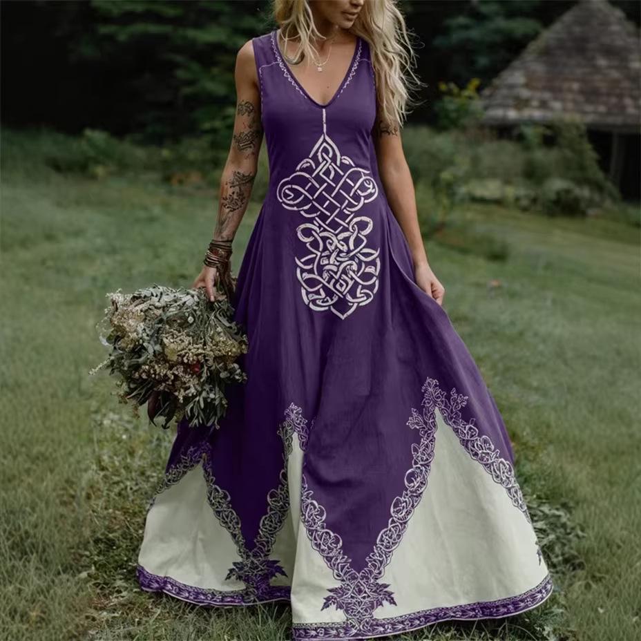 Celtic Renaissance V-neck Sleeveless Summer Dress 2026 - Women's Cross-border Style