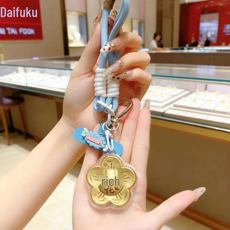 Zhou Family 999 Pure Gold Keychain Pendant - Elegant Gift for Girlfriend
