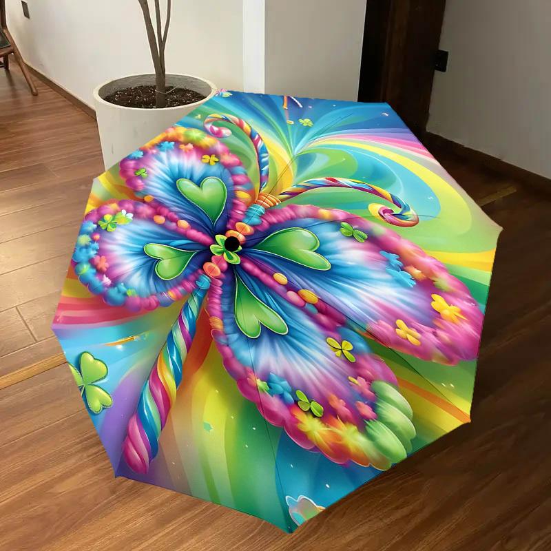 1pc Butterfly, Rainbow Automatic Open/Close Umbrella Compact Folding Umbrella with 8-Rib Shaft for Women/Men, Elegant Birthday1259S