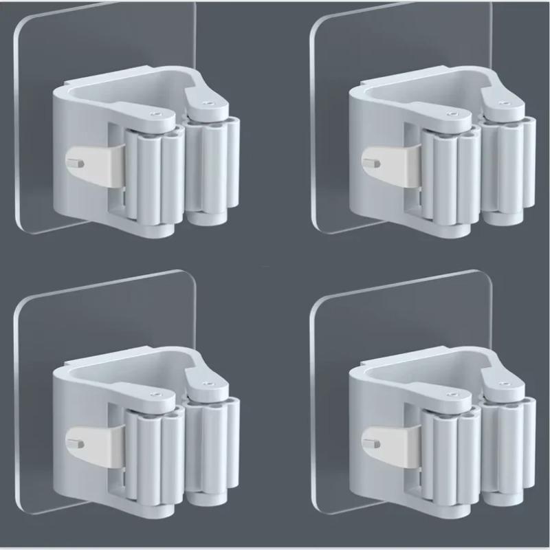 4Pcs Self Adhesive Mop Holder Broom Holder Wall Mounted White Mop and Broom Holder No Drill Wall Mounted Organizer Clip Wall Mou