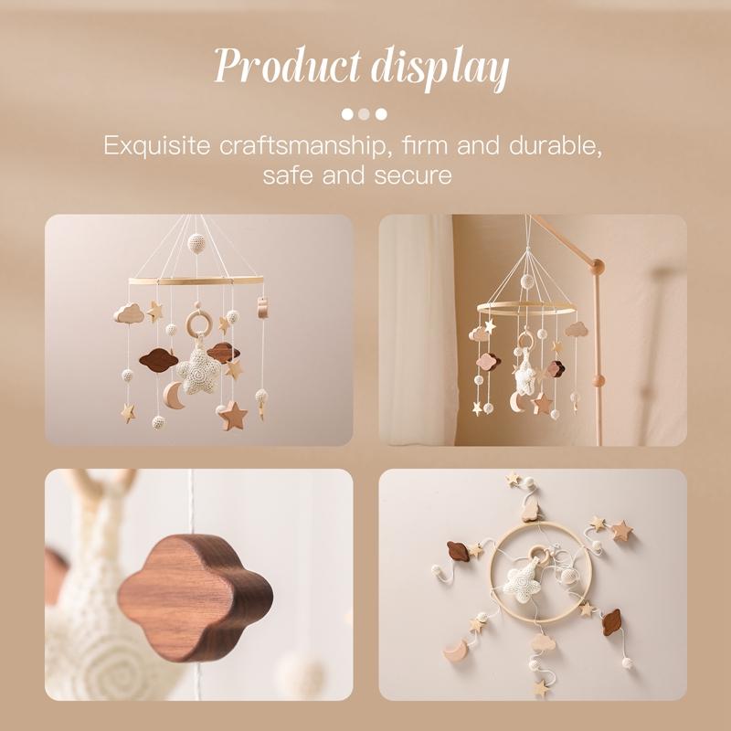 Baby Wooden Crib Mobile Bed Bell Hanging Rattle Toy Newborn Music Box Bed Bell Hanging Toys Holder Bracket Infant Crib Baby Gift