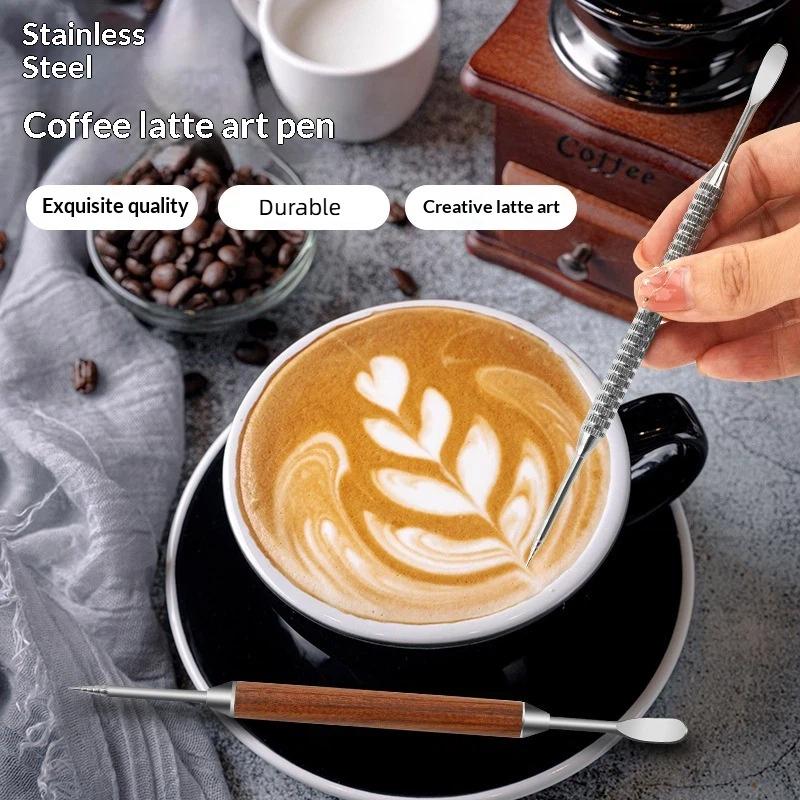 Coffee Latte Art Needle Stainless Steel Exquisite Professional Crochet Hook Pear Wood Carved Flower Needle Italian Coffee