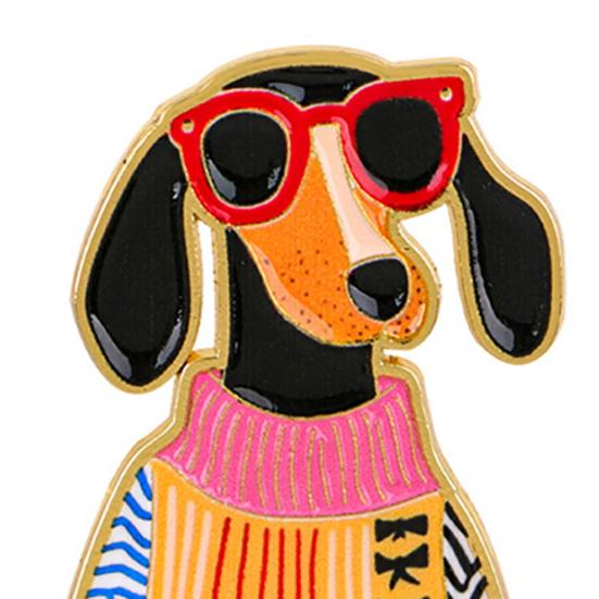 Decorative Brooch Enamel Cartoon Dachshund Design Zinc Alloy Lapel Pin Sweater Dress Suit Lapel Badge Versatile Accessory