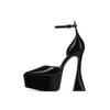 Pointed Toe Shallow Platform Women Sandals Sexy Shiny Patent Leather Ankle Strap High Heels 2025 High Quality Black/pink Pumps