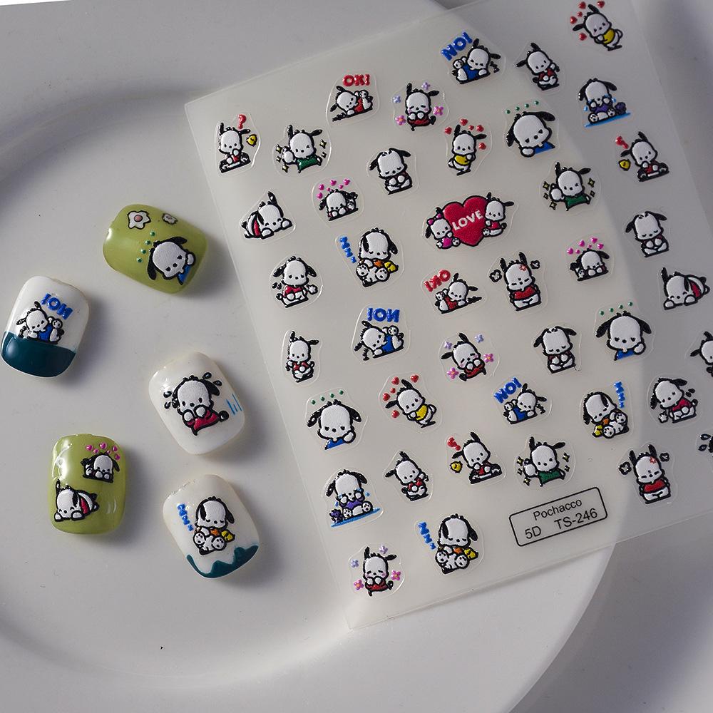 Cute Cartoon Dog 5D Nail Art Stickers - Waterproof, Long-lasting Adhesive Decals