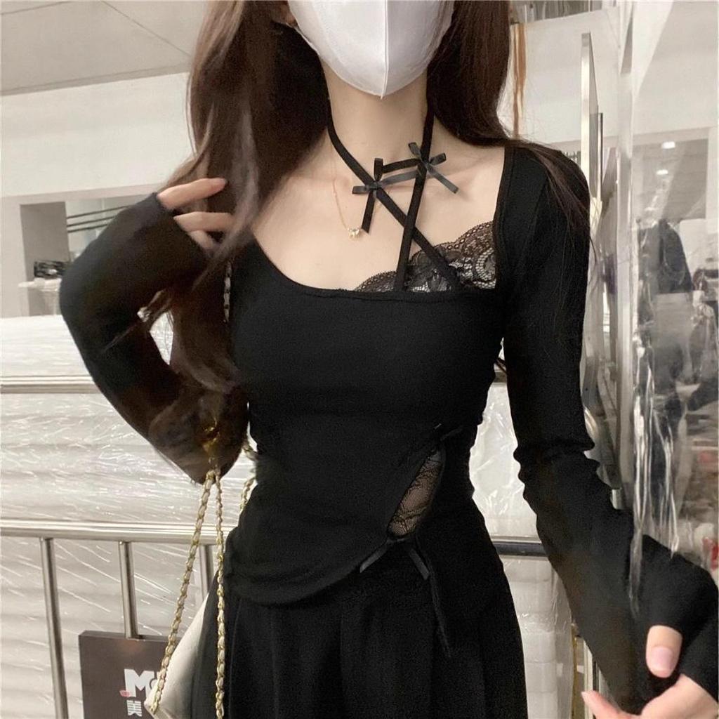 Stylish Lace Patchwork Halter Top for Women - Slim Fit Early Spring T-Shirt