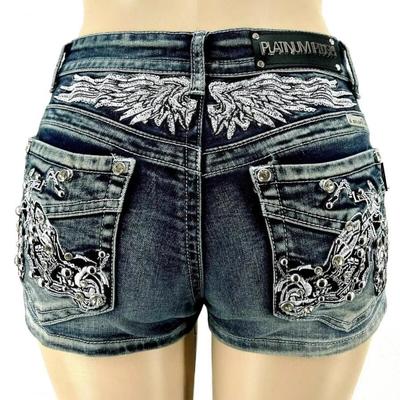 Women Rider Motorcycle Wing Rivet Embroidery Shorts Y2k Vintage Gothic Hot Girl Sexy Washed Denim Shorts Low Waist Mini Jeans