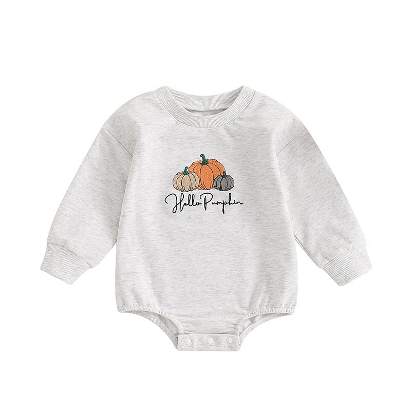 Newborn Baby Boys Girls Halloween Romper Long Sleeve Crewneck Letter Pumpkin Embroidered Casual Jumpsuit