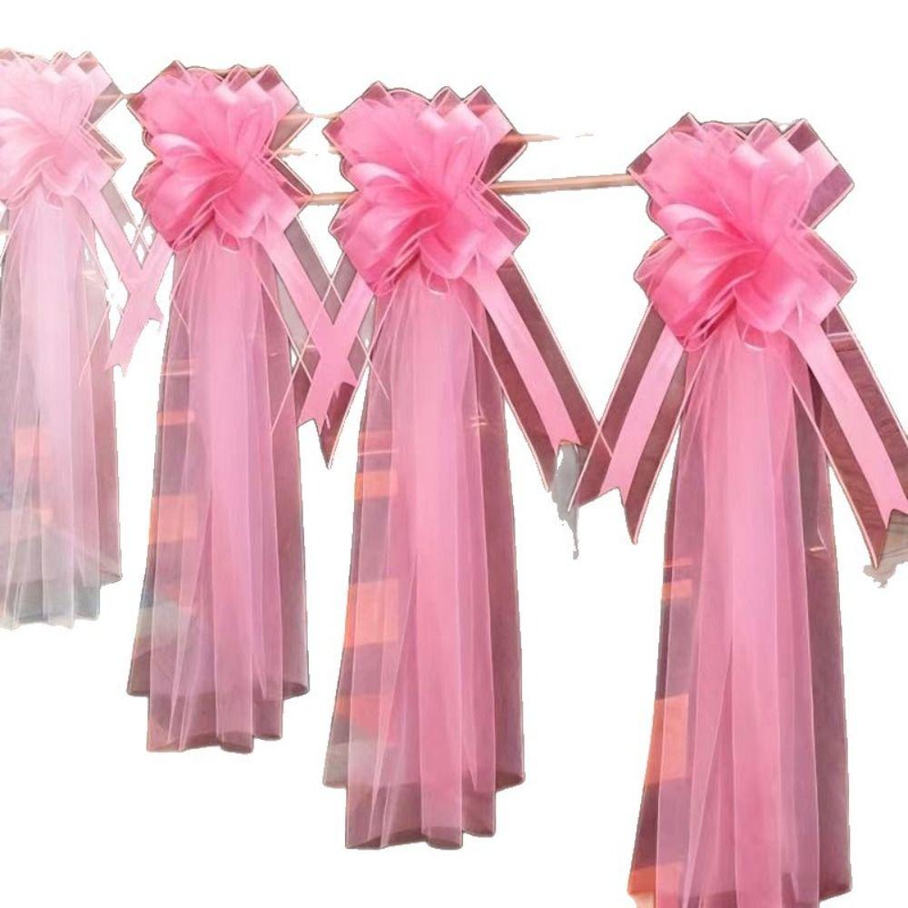 Long Tulle Tails Wedding Bow White Large Pew Bows Atmosphere Environmental Protection Large White Wedding Bow Wedding Car
