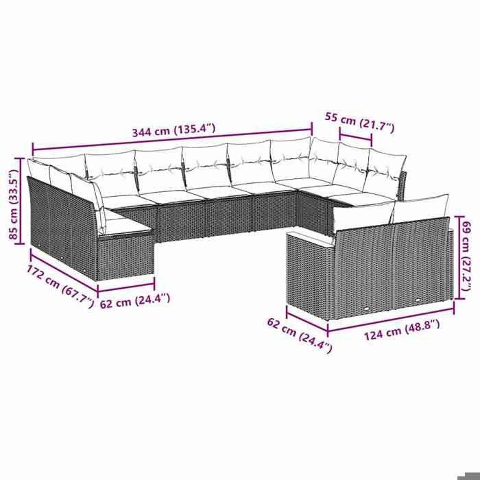 VidaXL Salon de Jardin avec Coussins 7 pcs, Canapés de Terrasse, Ensemble de Meubles de Patio, Mobilier d'Extérieur, Noir 3256784